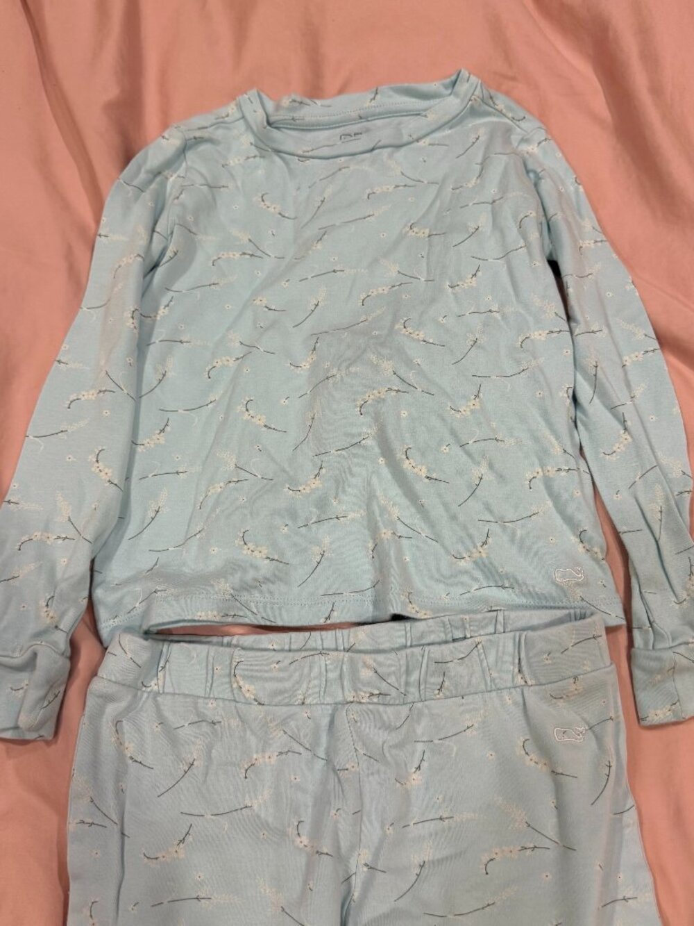 Vineyard Vines Light Blue Cotton Pajamas with Flowers, Size 6